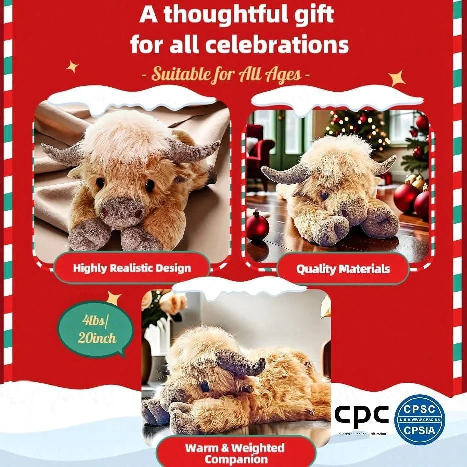 🔥Hot Sale Christmas New Gift 🎁Cute Cartoon Highland Cow Stuffed Toy🐂